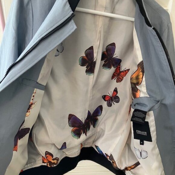 Feraud Bomber Jacket Linen Men's Size M-Blue-Excellent Condition - Picture 2 of 6